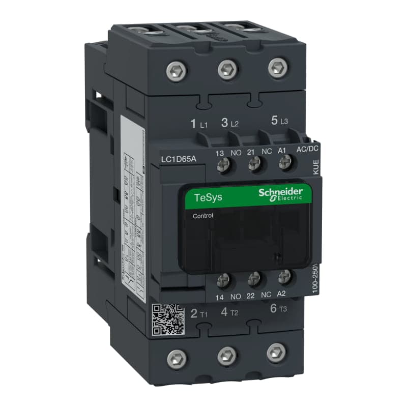 Contactor SCHNEIDER LC1D65AKUE · 3P 65A AC3 bob 100-250VAC/Dc 1NA+1NC Tesys D