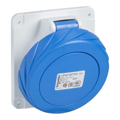 Toma industrial empotrado SCHNEIDER PKF32F723 · 2P+T 32A 250VAC azul 6H IP67