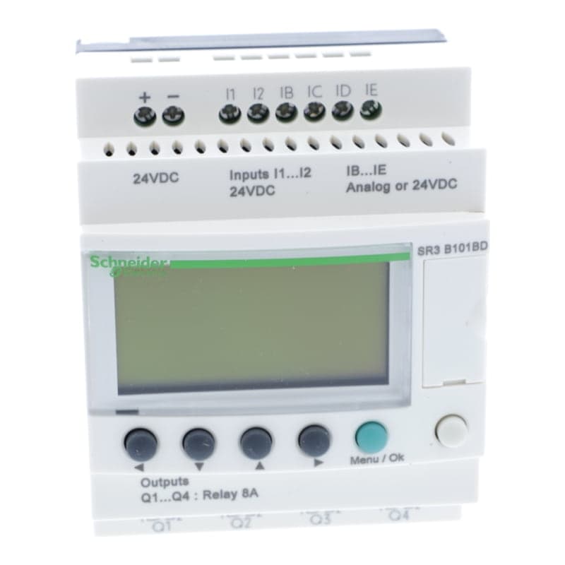 Relé inteligente SCHNEIDER SR3B101BD · 10E/S 24VDC con reloj Zelio logic