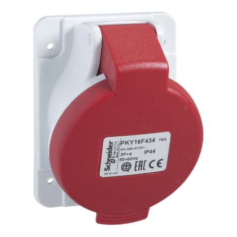 Toma industrial empotrado SCHNEIDER PKY32F434 · 3P+T 32A 380/415VAC rojo 6H IP44