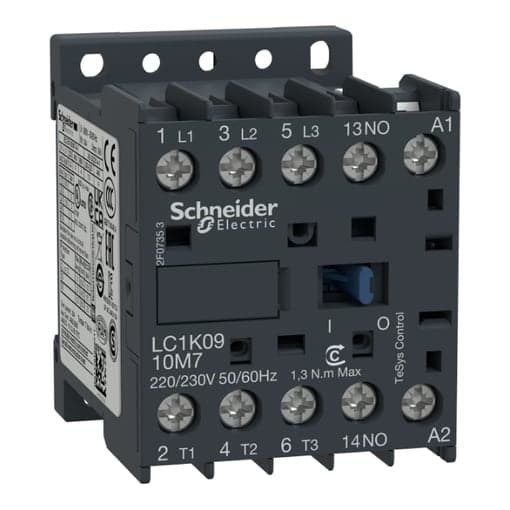 Contactor SCHNEIDER LC1K0910M7 · 3P 9A AC3 220VAC 1NA Tesys