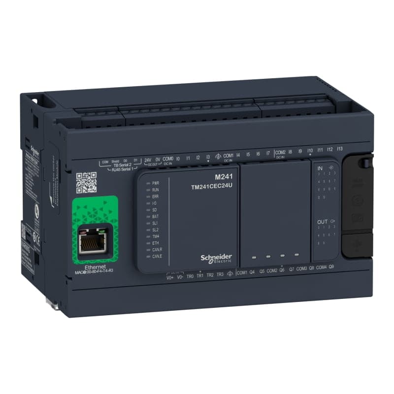 PLC MODICON SCHNEIDER TM241CE24R · M241, 14 ent. digitales, 6 sal. RELE/4 sal. TRANS., 1 ETH.+2 MODBUS, 110-240VAC