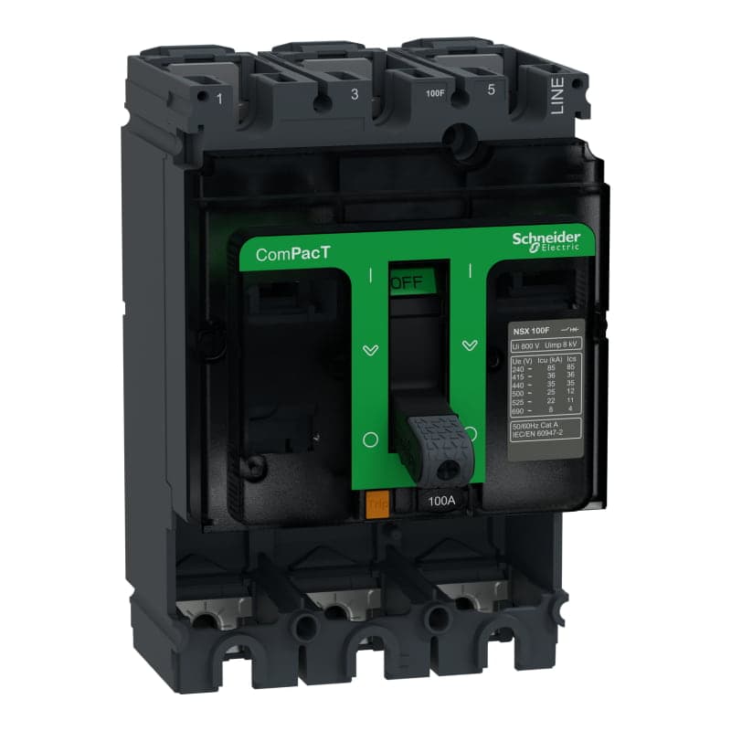Bloque de corte SCHNEIDER C10F3 · NSX100F, 3 polos, sin unidad de disparo, 220V(85kA)/380V(36kA)/440V(35kA)