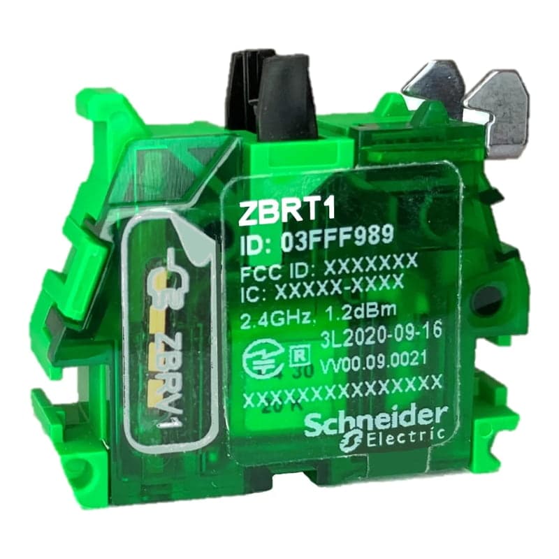 Transmisor inalámbrico Y sin batería SCHNEIDER ZBRT1 · solo acción de empuje, plástico, verde