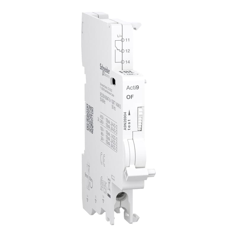 Contacto auxiliar SCHNEIDER A9N26904 · Acti9 A9N, of, 1 con O, 100mA A 6A, 24VAC A 415VAC, 24VDC A 130VDC