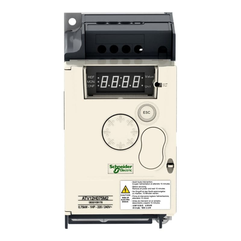 Variador monofásico SCHNEIDER ATV12H075M2 · 1HP/0.75kW 200-240VAC 4.2A IP20 Altivar