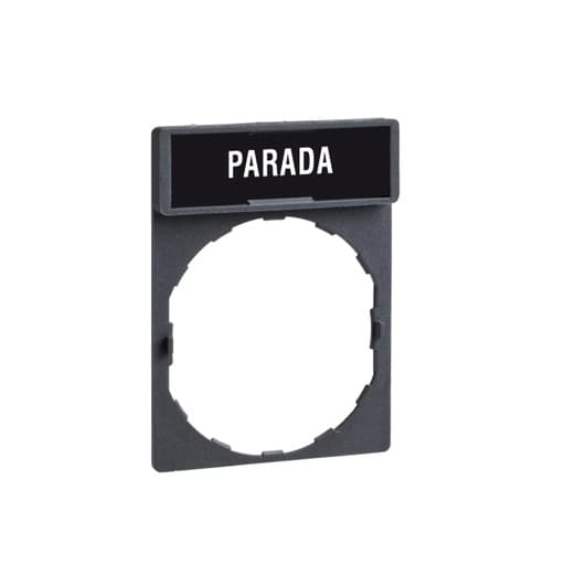Imagen referencial de la serie: Placa leyenda SCHNEIDER ZBY2404 · 30x40mm rojo texto blanco parada HARMONY