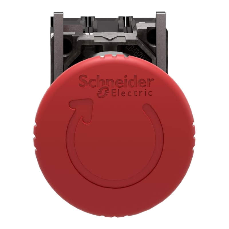 Pulsador parada emergencia metal SCHNEIDER XB4BS84441 · Ø22mm hongo 40mm rojo 1NC+1NA T. seta Harmony