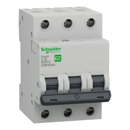 Interruptor termomagnético SCHNEIDER EZ9F56325 · 3P 25A 230/400VAC 10/6kA easy