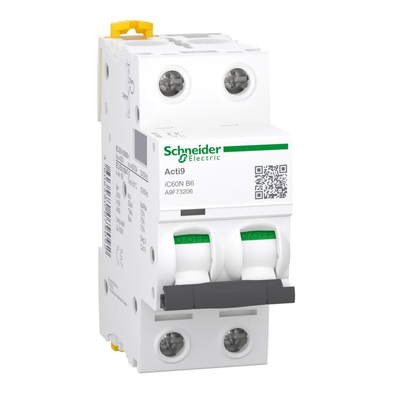 Interruptor termomagnético SCHNEIDER A9F73206 · 2P 6A 230/440VAC 20/6kA Ic60N curva B