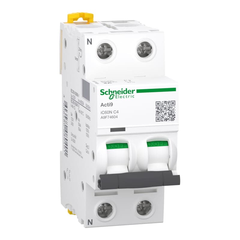 Interruptor termomagnético SCHNEIDER A9F74604 · 1P+N 4A 230/440VAC 50/25kA Ic60N curva C