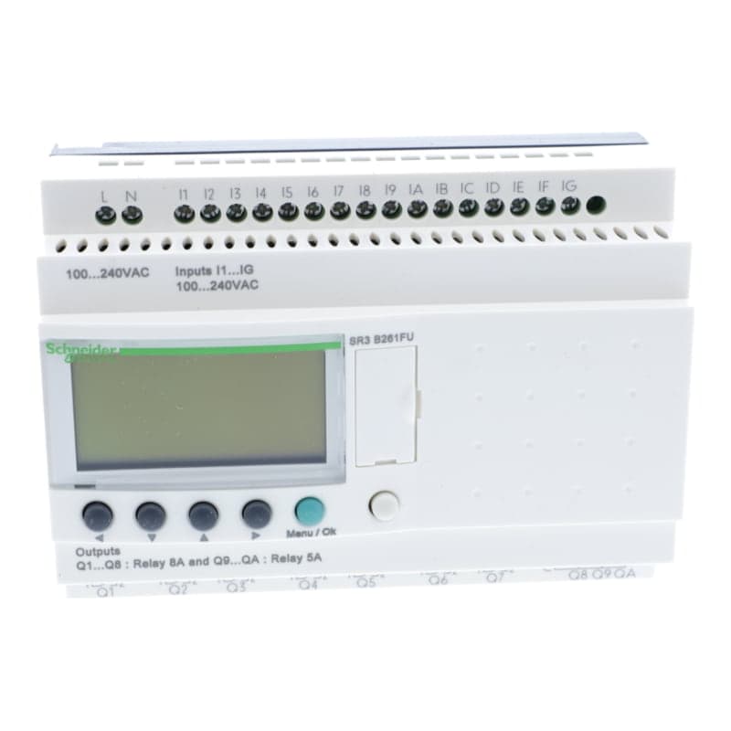 Relé inteligente SCHNEIDER SR3B261FU · 26E/S 100-240VAC con reloj Zelio logic