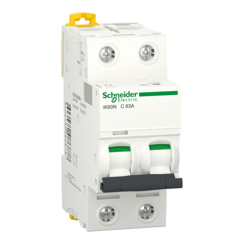 Interruptor termomagnético SCHNEIDER A9K24263 · 2P 63A 230/400VAC 10/5kA Ik60N