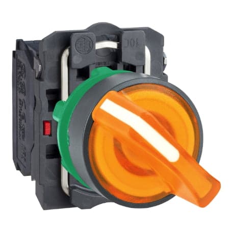 Selector luminoso maneta corta SCHNEIDER XB5AK125M5 · 2 posic plast amarillo Ø 22mm 220VAC