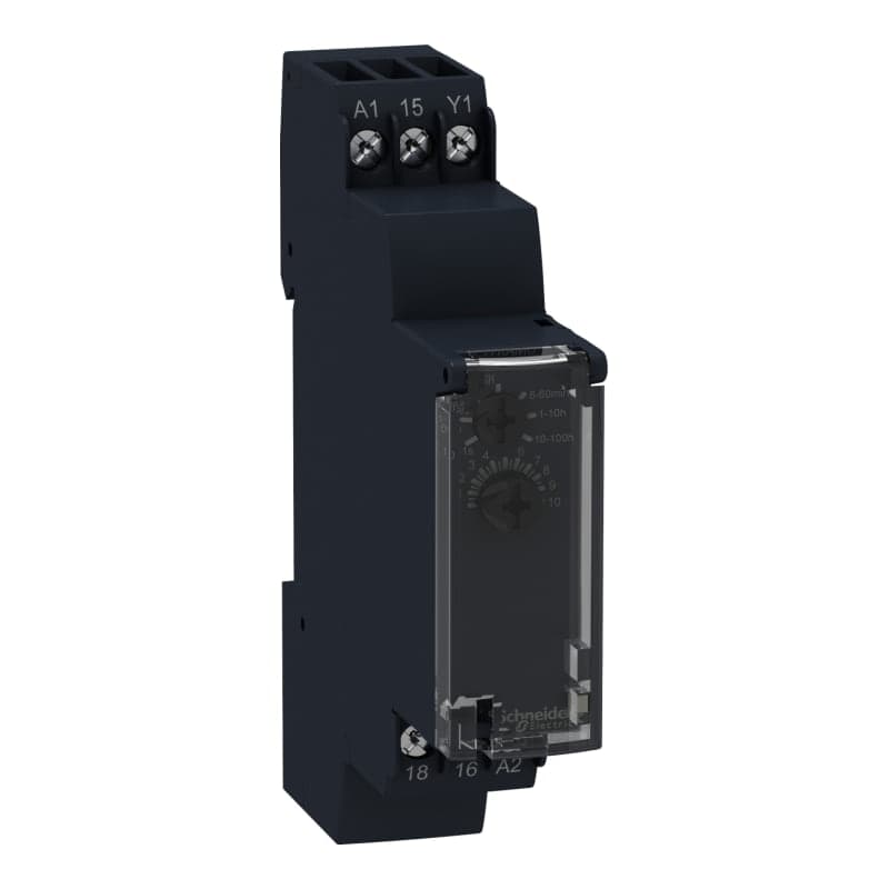 Relé temporizador SCHNEIDER RE17LCBM · RE17, 24-240V, 1SAL est sólido, retardo A desconexion, 0.1s-100H