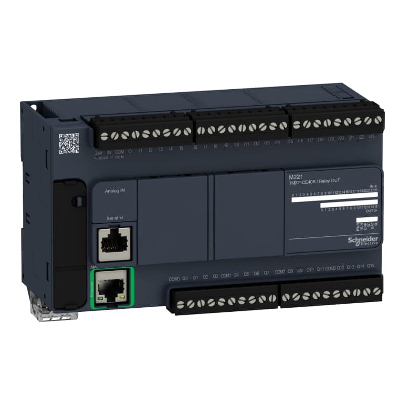 PLC MODICON SCHNEIDER TM221CE40R · M221, 24 ent. digitales, 16 sal. relé, 1 ETH.+1 MODBUS, 110-240VAC