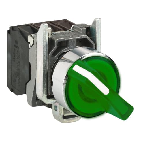 Selector luminoso maneta corta SCHNEIDER XB4BK123M5 · 2 posic metal verde Ø 22mm 230-240VAC