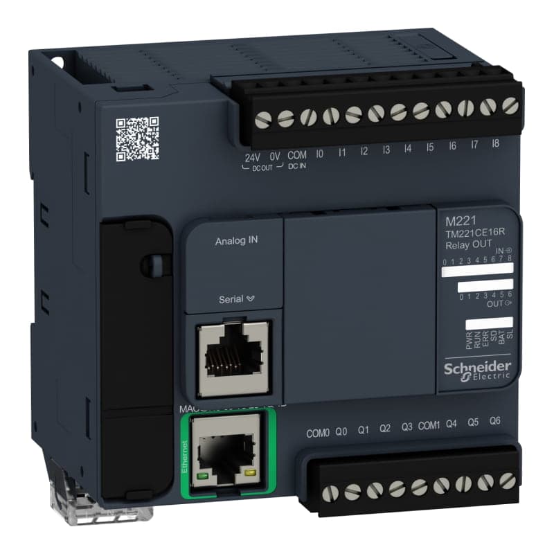 PLC MODICON SCHNEIDER TM221CE16R · M221, 9 ent. digitales, 7 sal. relé, 1 ETH.+1 MODBUS, 110-240VAC