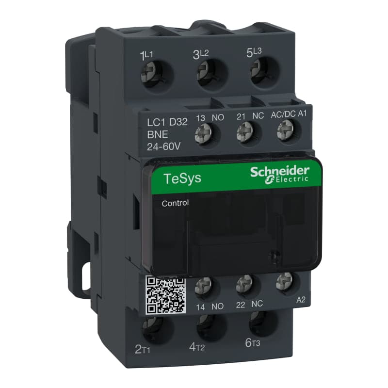 Contactor SCHNEIDER LC1D32BNE · 3P 32A AC3 bob 24-60VAC/Dc 1NA+1NC Tesys D gre