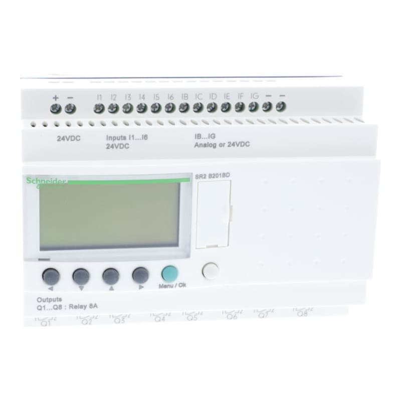 Relé inteligente SCHNEIDER SR2B201BD · 20E/S 24VDC con reloj Zelio logic