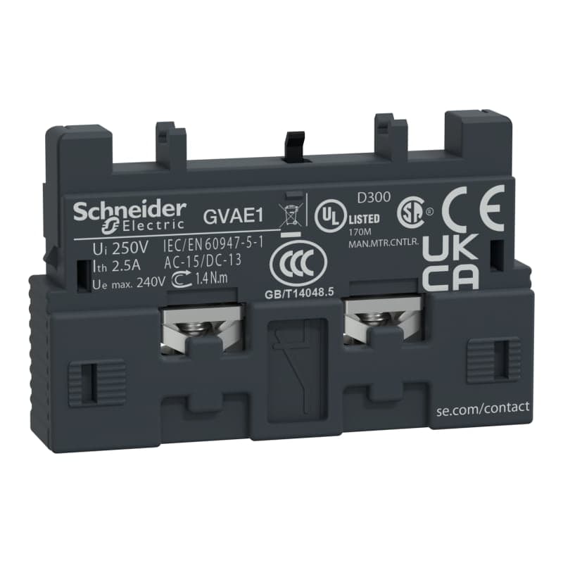 Contacto auxiliar frontal SCHNEIDER GVAE1 · 1NA/1NC para guardamotor Gv2-Gv3