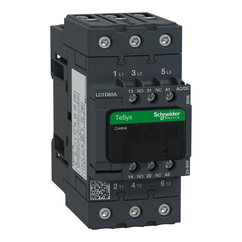 Contactor SCHNEIDER LC1D65ABNE · 3P 65A AC3 bob 24-60VAC/Dc 1NA+1NC Tesys D