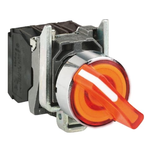 Selector luminoso maneta corta SCHNEIDER XB4BK135B5 · 3 posic metal amarillo Ø 22mm 24VAC/Dc