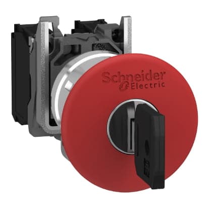 Pulsador parada emergencia metal SCHNEIDER XB4BS9445 · Ø22mm hongo 40mm rojo 1NA+1NC T. seta