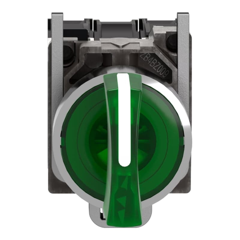 Selector luminoso maneta corta SCHNEIDER XB4BK133G5 · 3 posic metal verde Ø 22mm 110-120VAC