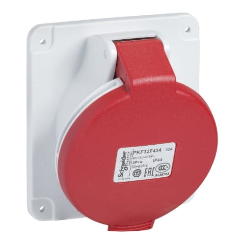 Toma industrial empotrado SCHNEIDER PKF32F434 · 3P+T 32A 380/415VAC rojo 6H IP44