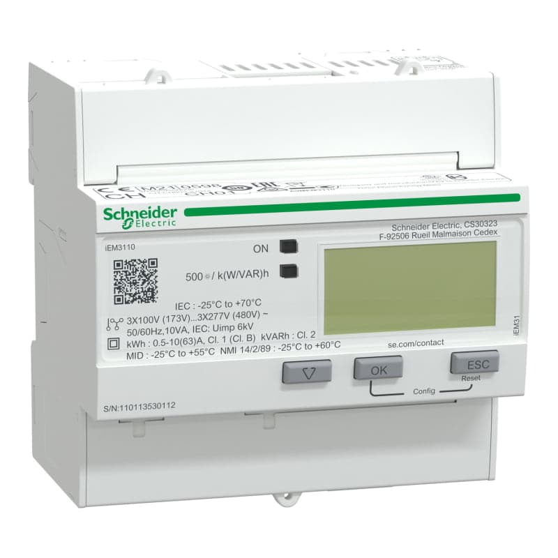 Contador de energía SCHNEIDER A9MEM3110 · iEM3110, clase 1.0, MULTITARIFA,DIRECTO hasta 63A