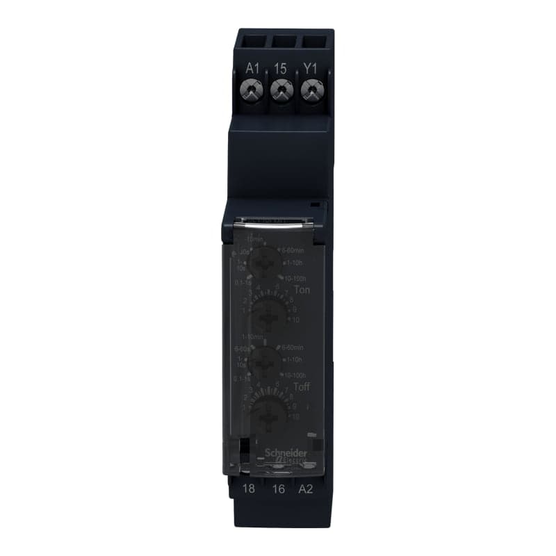 Relé temporizador SCHNEIDER RE17RLMU · RE17, 24-240V, 1NA/NC, pulso asimetrico, 0.1s-100H