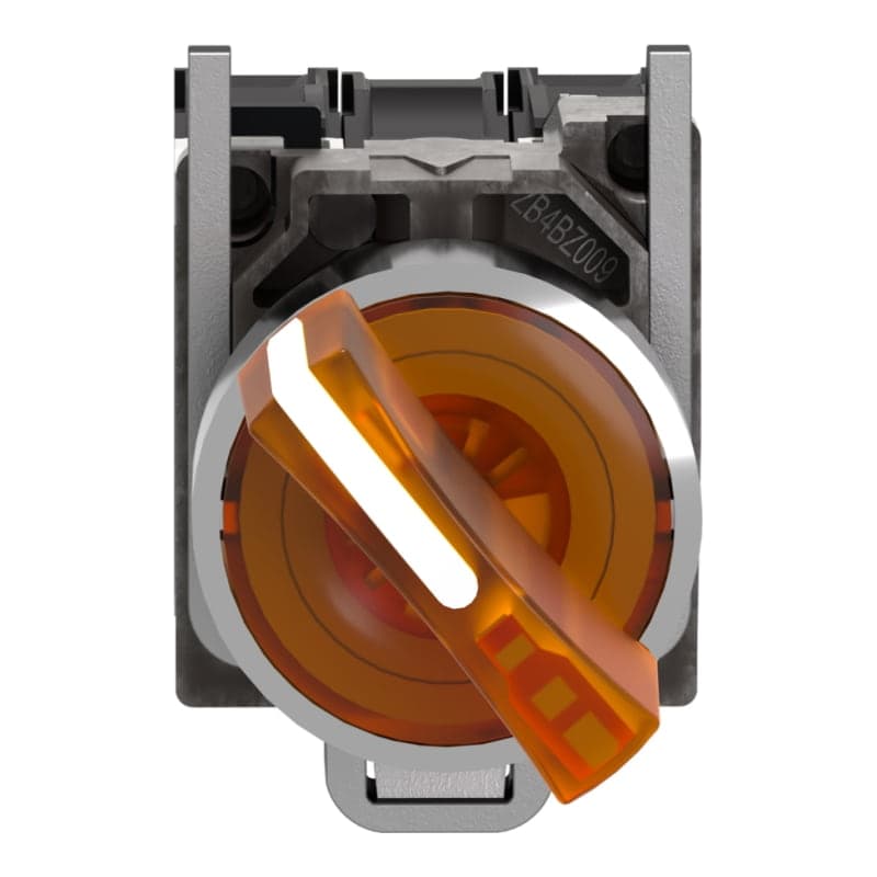 Selector luminoso maneta corta SCHNEIDER XB4BK125M5 · 2 posic metal amarillo Ø 22mm 230-240VAC 1NA+