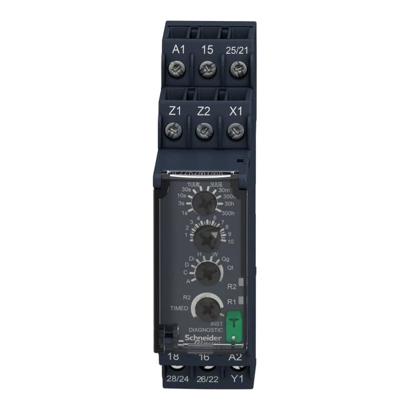 Relé temporizador multifuncion SCHNEIDER RE22R2MYMR · 0.05S-300H 24-240VAC/Dc 2Nanc Zelio
