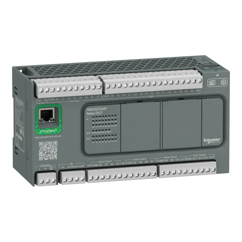 PLC MODICON SCHNEIDER TM200CE40R · M200, 24 ent. digitales, 16 sal. relé, 1 ETH.+1 MODBUS, 110-240VAC