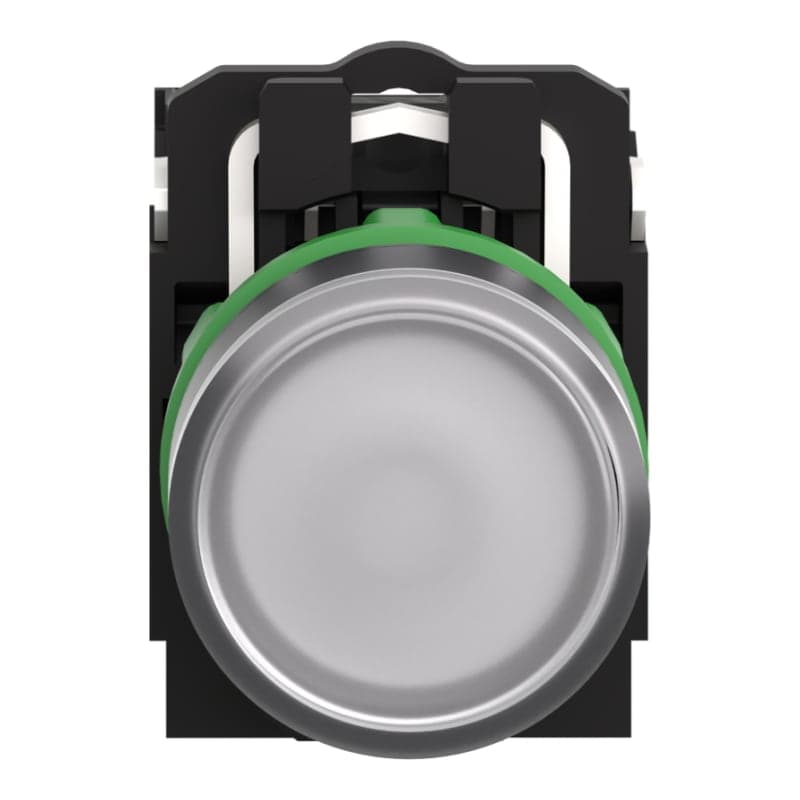 Pulsador luminoso rasante metal SCHNEIDER XB5AW31B5 · blanco Ø22mm 24VAC/Dc con LED 1NA+1NC Harmony