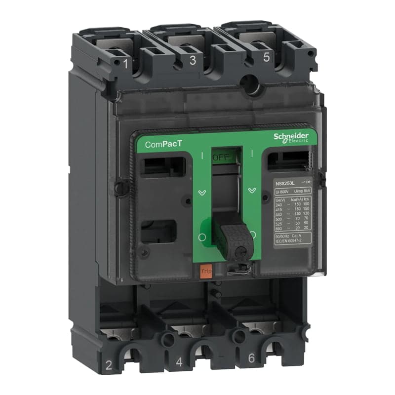 Imagen referencial de la serie: Bloque de corte SCHNEIDER C10H3 · NSX100H, 3 polos, sin unidad de disparo, 220V(100kA)/380V(70kA)/440V(65kA)
