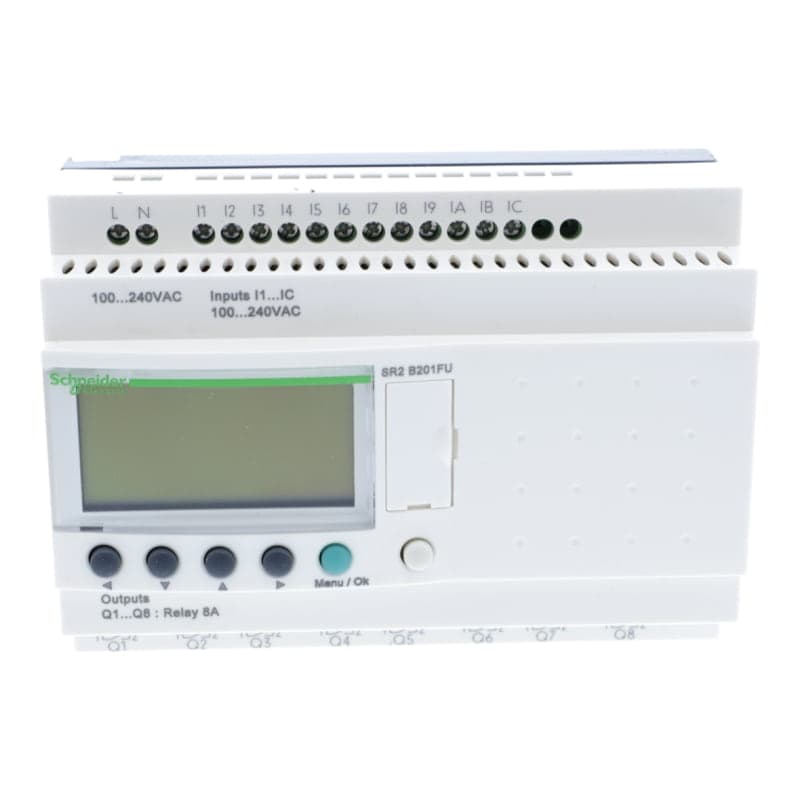Relé inteligente SCHNEIDER SR2B201FU · 12E/8A 100-240VAC con reloj Zelio logic