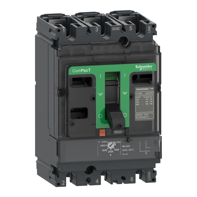 Imagen referencial de la serie: Interruptor automático regulable SCHNEIDER C16H3MA150 · NSX160H 70kA AC 3P3R 150A ma