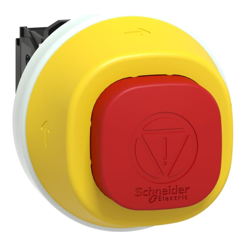 Pulsador luminoso parada emergencia plástico SCHNEIDER XB5AS84W3B41 · Ø22mm rojo 24VDC/Ac 1NA+2NC Harmony
