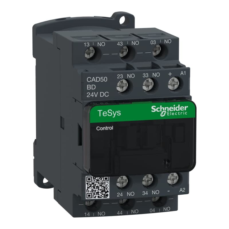 Contactor auxiliar SCHNEIDER CAD50BD · 5NA 24VDC 10A Tesys