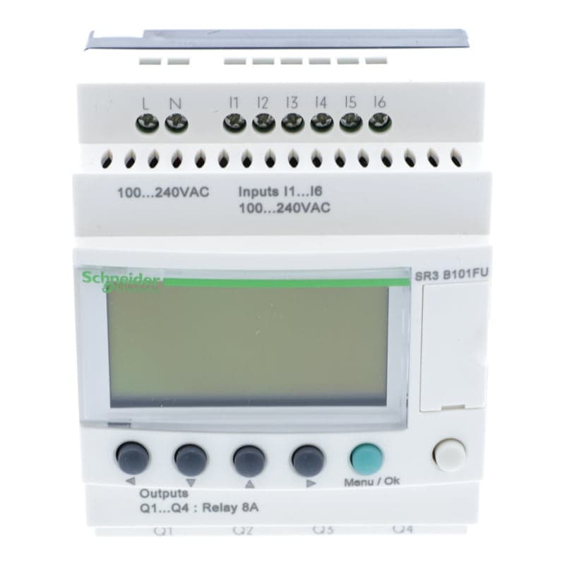 Relé inteligente SCHNEIDER SR3B101FU · 10E/S 100-240VAC con reloj Zelio logic