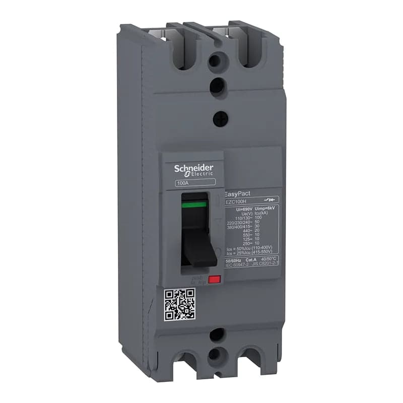 Interruptor automático fijo SCHNEIDER EZC100H2020 · EZC100H, 2x20A, 220V(50kA)/380V(30kA)/440V(20kA)