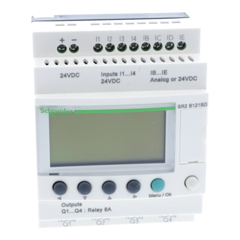 Relé inteligente SCHNEIDER SR2B121BD · 8E/4S 24VDC con reloj Zelio logic