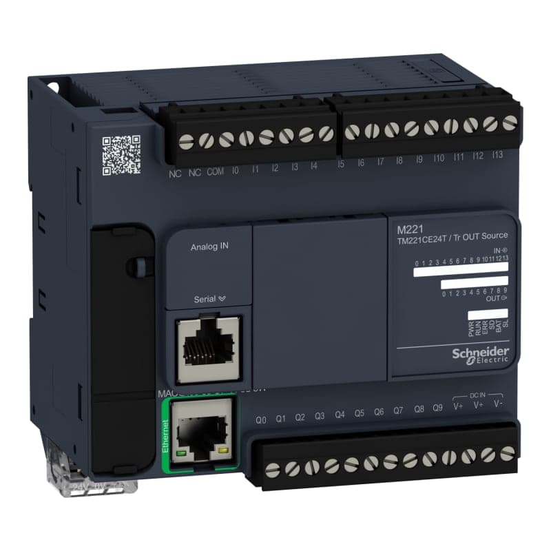 PLC MODICON SCHNEIDER TM221CE24T · M221, 14 ent. digitales, 10 sal. transistor, 1 ETH.+1 MODBUS, 24VDC