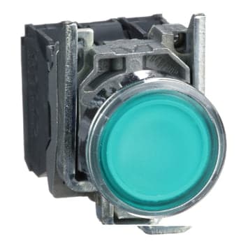 Pulsador luminoso rasante metal SCHNEIDER XB4BW33B5 · verde Ø22mm 24VAC/Dc con LED 1NA+1NC Harmony