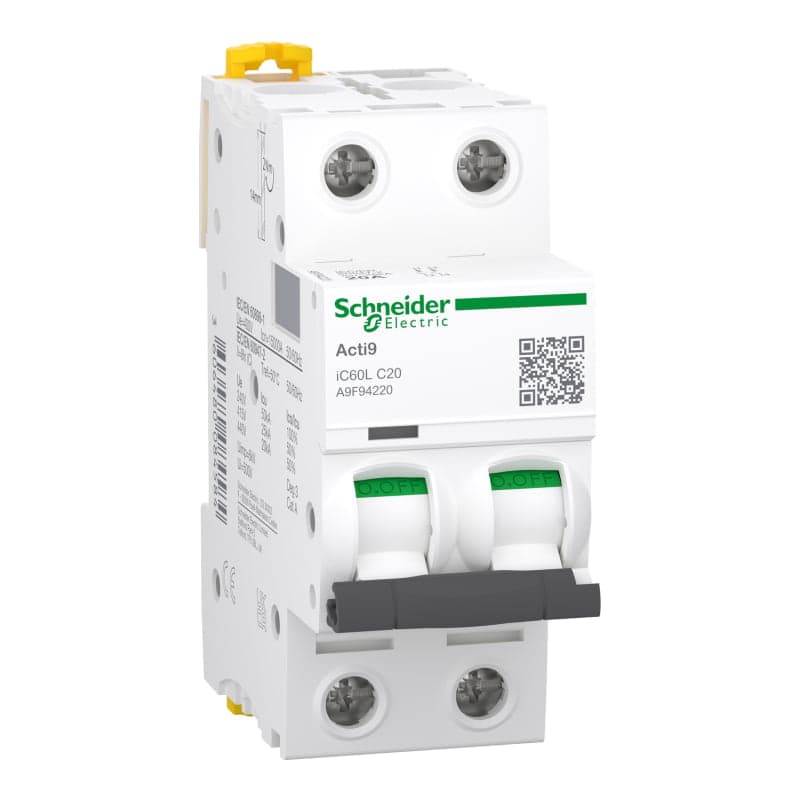 Interruptor termomagnético SCHNEIDER A9F94220 · 2P 20A 230/440VAC 25/6kA Ic60L