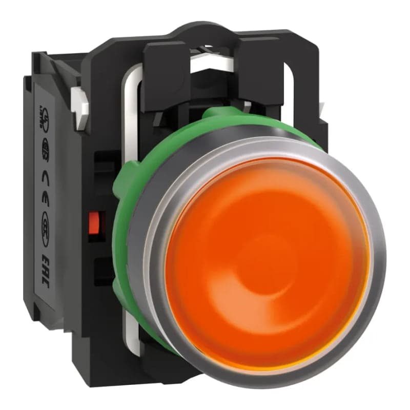 Pulsador luminoso LED SCHNEIDER XB5AW35B5 · 22mm. rojo 24V, 1NA + 1NC