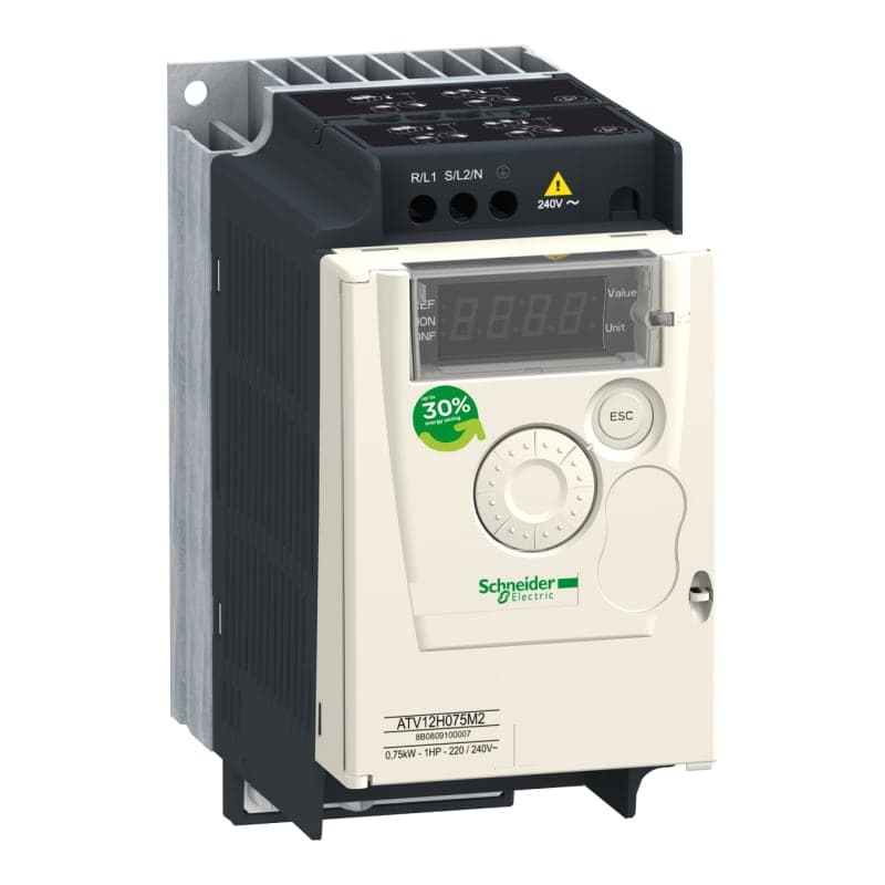 Variador trifásico SCHNEIDER ATV12H075M3 · 1HP/0.75kW 200-240VAC 4.2A IP20 Altivar