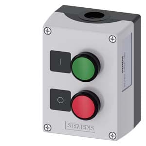 Caja para mando SIEMENS 3SU1802-0AB00-2AB1 · 22mm, PVC, C. gris 2 pt, B=P. verde 1NA, A=P. rojo 1NC